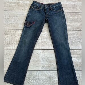 Embroidered Dark Blue Flare Jeans